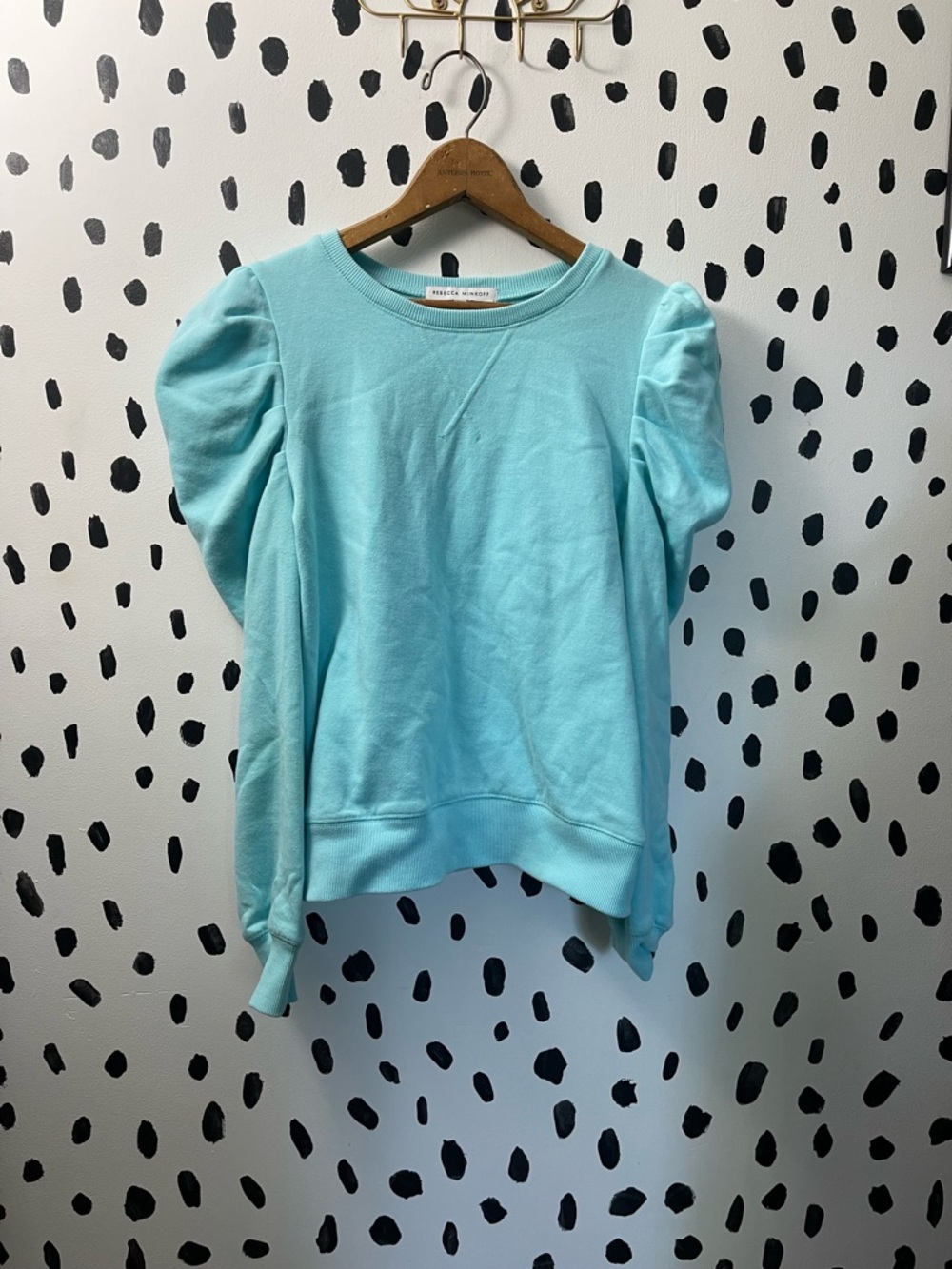 Rebecca Minkoff puff sleeve crewneck sweatshirt in baby blue
